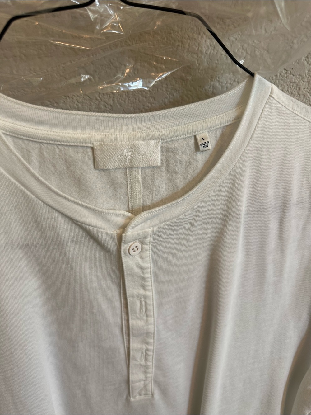 7 For All Mankind White Long Sleeve Henley Top